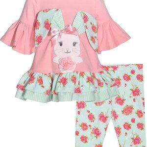 Bonnie Jean Baby Toddler Little Girls Easter Holiday Bunny Outfit Pink Capri Set